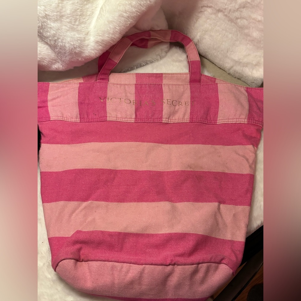 Two Tone Pink stripes Victorias Secret tote